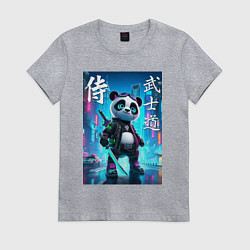 Футболка хлопковая женская Panda samurai - bushido ai art, цвет: меланж