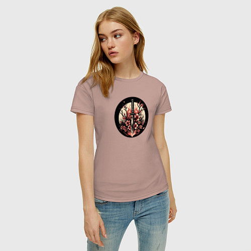 Женская футболка Катана и сакура в пламени / Пыльно-розовый – фото 3