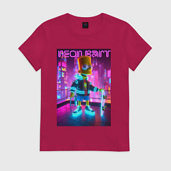Футболка хлопковая женская Neon Bart - with skateboard ai art fantasy, цвет: маджента