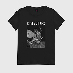Футболка хлопковая женская Elvin Jones великий джазовый барабанщик, цвет: черный