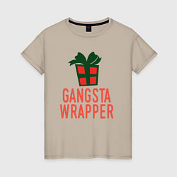 Футболка хлопковая женская Gangsta wrapper, цвет: миндальный