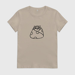 Футболка хлопковая женская Серьезный деловой кот в пледе и очках, цвет: миндальный