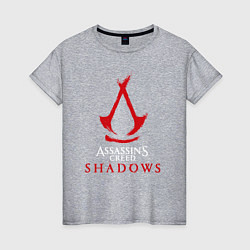 Футболка хлопковая женская Assassins creed shadows logo, цвет: меланж