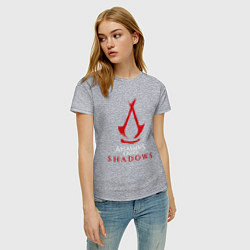 Футболка хлопковая женская Assassins creed shadows logo, цвет: меланж — фото 2