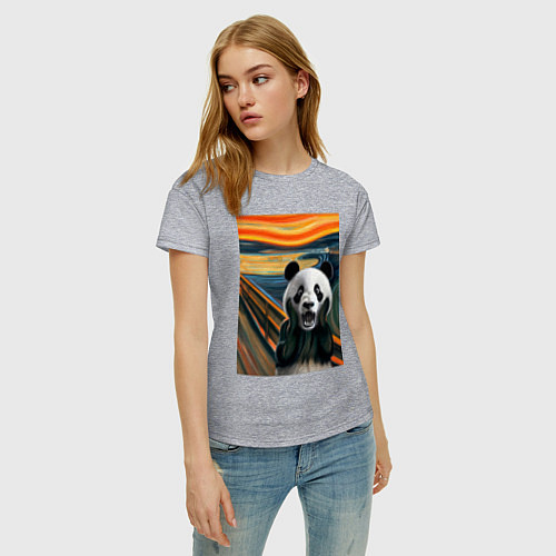 Женская футболка Панда: Крик- мем картина от нейросети / Меланж – фото 3