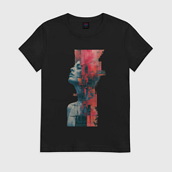 Футболка хлопковая женская Девушка абстракция, цвет: черный