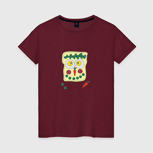 Женская футболка Бутерброд веселый / Меланж-бордовый – фото 1