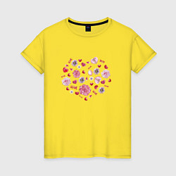 Футболка хлопковая женская Сердечко с цветами, цвет: желтый