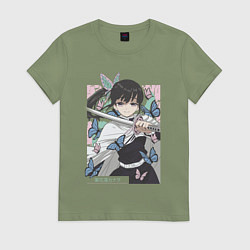 Футболка хлопковая женская Клинок рассекающий демонов Канао Цуюри квадрат, цвет: авокадо
