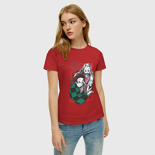 Женская футболка Клинок рассекающий демонов Незуко и Тандзиро цвето / Красный – фото 3