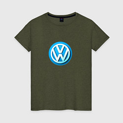 Футболка хлопковая женская Volkswagen logo blue, цвет: меланж-хаки