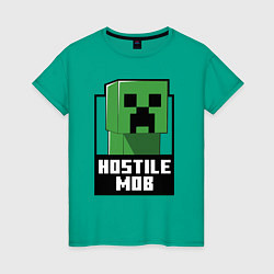 Футболка хлопковая женская Minecraft hostile mob, цвет: зеленый