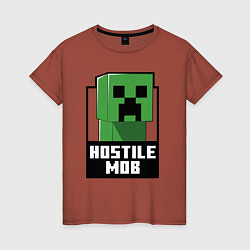 Футболка хлопковая женская Minecraft hostile mob, цвет: кирпичный