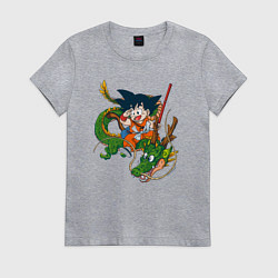 Футболка хлопковая женская Драконий жемчуг Гоку Сон, цвет: меланж