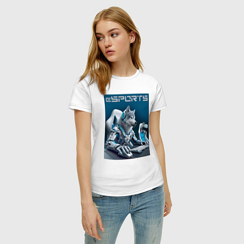 Женская футболка Крутой волчара киберспортсмен - нейросеть / Белый – фото 3