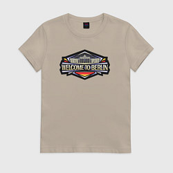 Футболка хлопковая женская Берлин добро пожаловать, цвет: миндальный