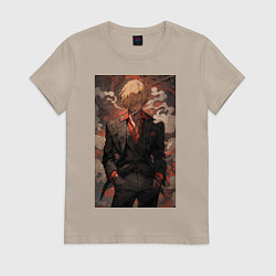 Футболка хлопковая женская Ван-Пис Санджи кок, цвет: миндальный