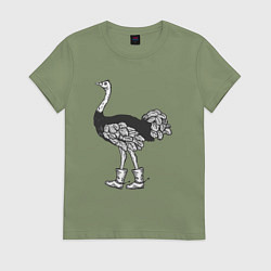 Футболка хлопковая женская Страус в сапожках, цвет: авокадо