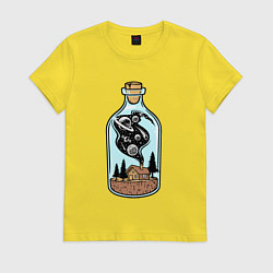 Футболка хлопковая женская Космический дом в бутылке, цвет: желтый