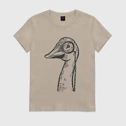 Футболка хлопковая женская Гусь в монокле, цвет: миндальный