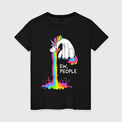 Футболка хлопковая женская Единорог - не любит людей, цвет: черный