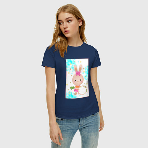 Женская футболка Милый зайчонок с барабаном / Тёмно-синий – фото 3