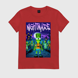 Футболка хлопковая женская Zombie Bart Simpson - nightmare, цвет: красный