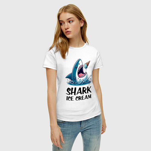 Женская футболка Shark ice cream - ai art / Белый – фото 3