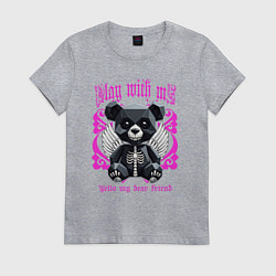 Футболка хлопковая женская Скелет злобного плюшевого мишки с крыльями, цвет: меланж