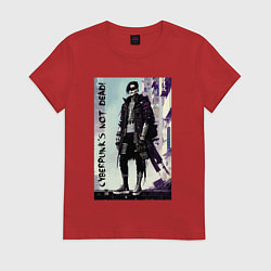 Футболка хлопковая женская Cyberpunks not dead - motto ai art, цвет: красный