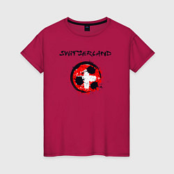 Футболка хлопковая женская Сборная - Швейцария, цвет: маджента