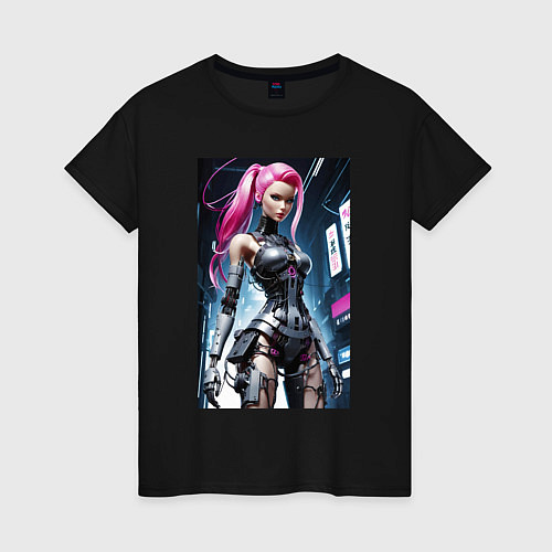 Женская футболка Cyber Barbie from future - ai art fantasy / Черный – фото 1