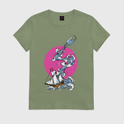 Футболка хлопковая женская Море из бутылки, цвет: авокадо