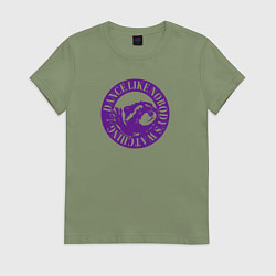 Футболка хлопковая женская Енот танцующий в кругу под педро, цвет: авокадо