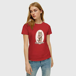 Футболка хлопковая женская Милый котенок в винтажном стиле, цвет: красный — фото 2