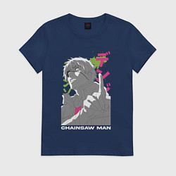 Футболка хлопковая женская Человек-бензопила Денджи Denji, цвет: тёмно-синий