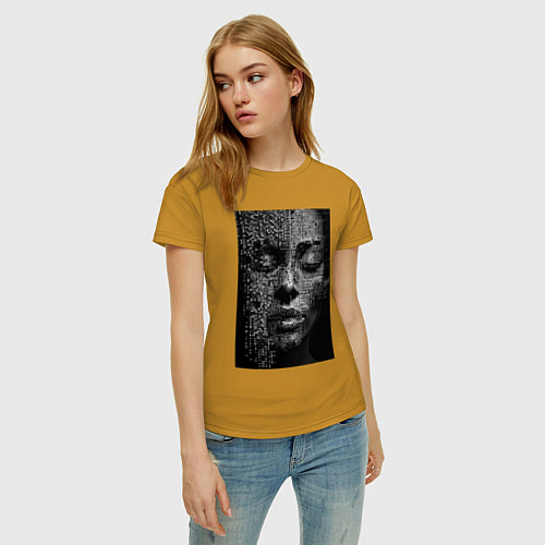 Женская футболка Нейросети-абстрактное лицо девушки / Горчичный – фото 3