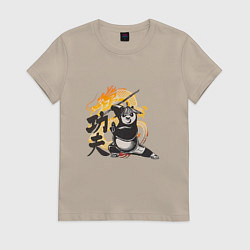 Футболка хлопковая женская Кунгфу панда По воин дракона, цвет: миндальный