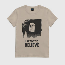 Футболка хлопковая женская Tardis - I want to believe, цвет: миндальный