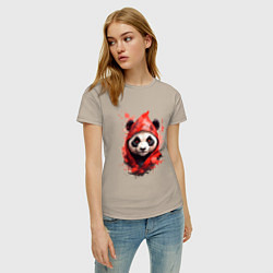 Футболка хлопковая женская Модная панда в красном капюшоне, цвет: миндальный — фото 2