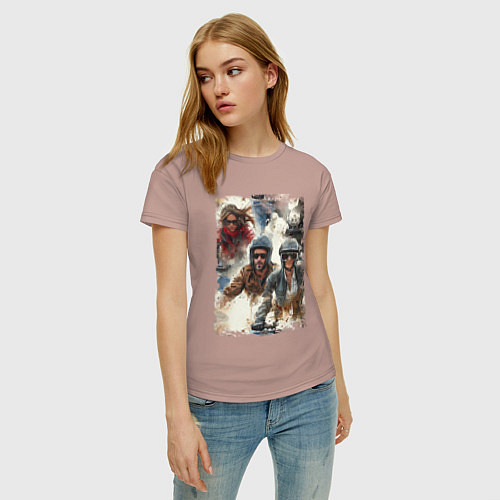 Женская футболка Мотокросс -акварель / Пыльно-розовый – фото 3