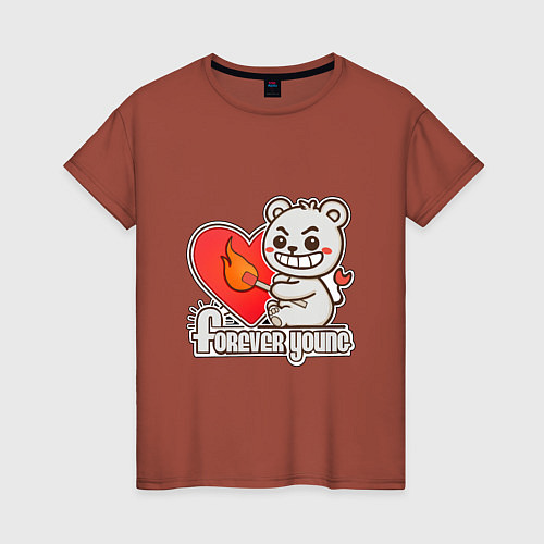 Женская футболка Медведь хулиган с сердцем и спичкой / Кирпичный – фото 1