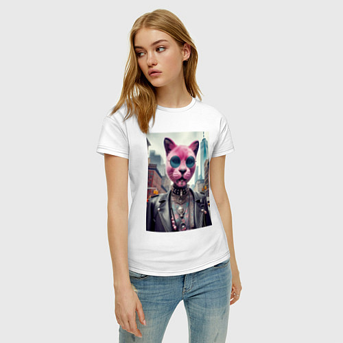 Женская футболка Модная кошечка из Нью-Йорка / Белый – фото 3