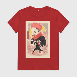 Футболка хлопковая женская Магическая битва Сукуна Рёмэн арт, цвет: красный