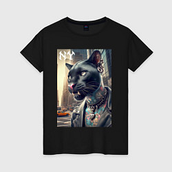 Футболка хлопковая женская Cool dude panther from New York - ai art, цвет: черный