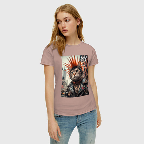 Женская футболка Котяра панк из Нью-Йорка - нейросеть / Пыльно-розовый – фото 3