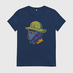 Футболка хлопковая женская Медведь оставайся диким, цвет: тёмно-синий