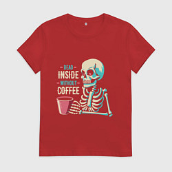 Футболка хлопковая женская Скелет и кофе, цвет: красный