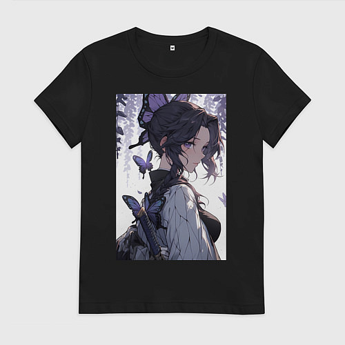 Женская футболка Клинок, рассекающий демонов Синобу Котё бабочка / Черный – фото 1