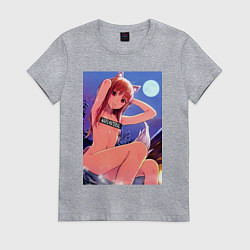 Футболка хлопковая женская Волчица и пряности Холо waifu, цвет: меланж